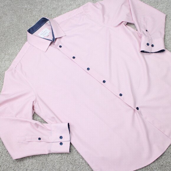 Construct Shirt Mens XL, 17-17 1/2, 34/35 Pink Slim Fit 4 Way Stretch Flip Cuff - Picture 7 of 13